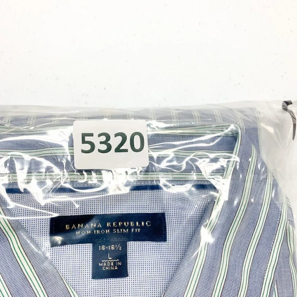 Banana Republic Shirt Mens Large‎ Slim Blue Stripe Non Iron Business Casual Camp